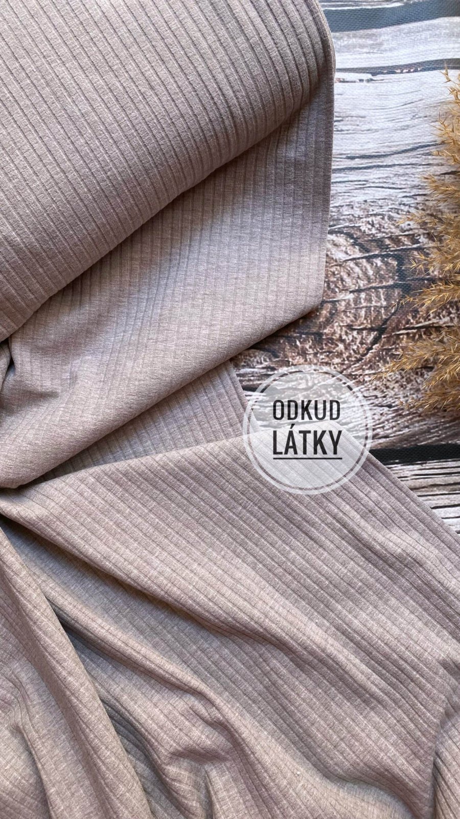ŽEBROVANÝ úplet ŠIROKÝ - Tm. taupe žíhaná